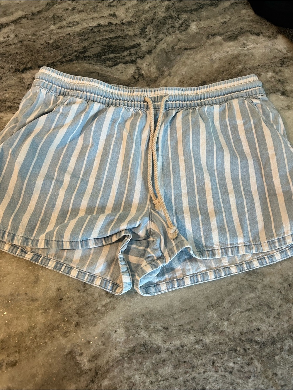 Aerie Women's Light Blue & White Striped Drawstring Shorts size small